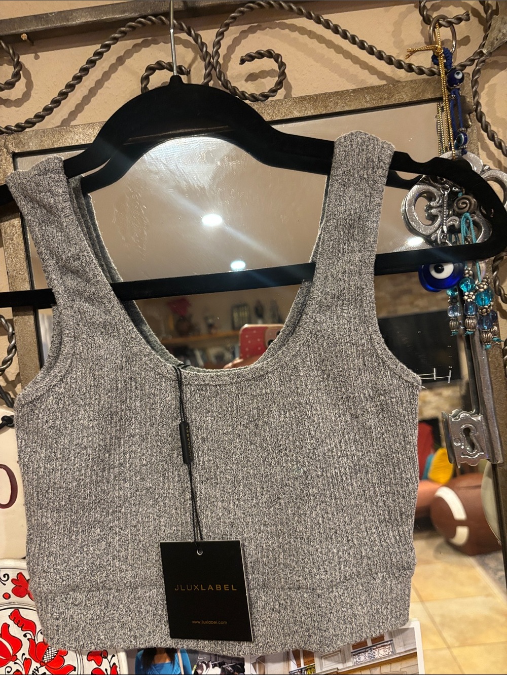 JLUXLABEL NEW Gray Ribbed Knit Tank Crop Top size S